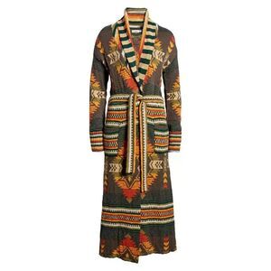 Faherty Sweater Womens L Paloma Geometric Longline Duster Cardigan Aztec Long